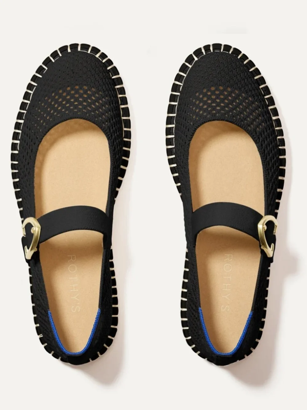 Rothy's Black Mary Jane Flats with Gold Buckle - Picture 1 of 6